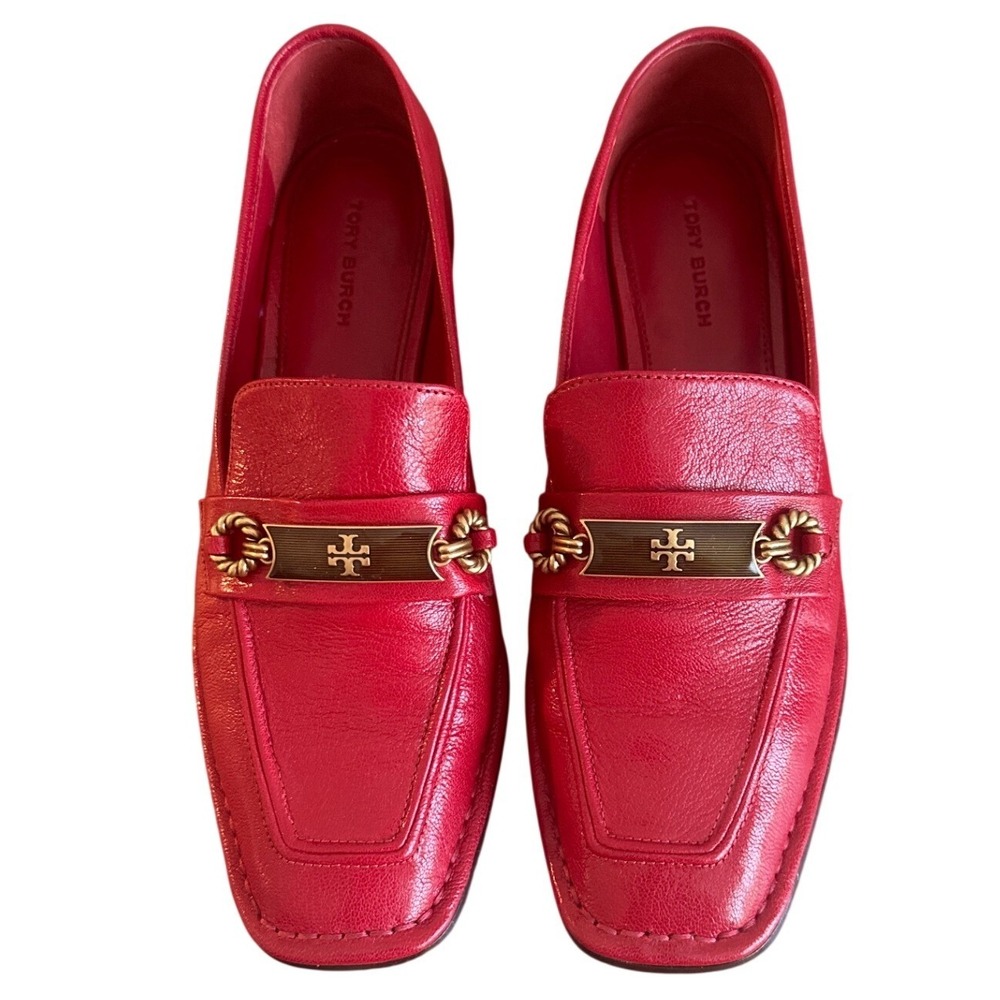 Tory Burch Perrine Loafers Tory Red Leather Square Toe Flats Size 7